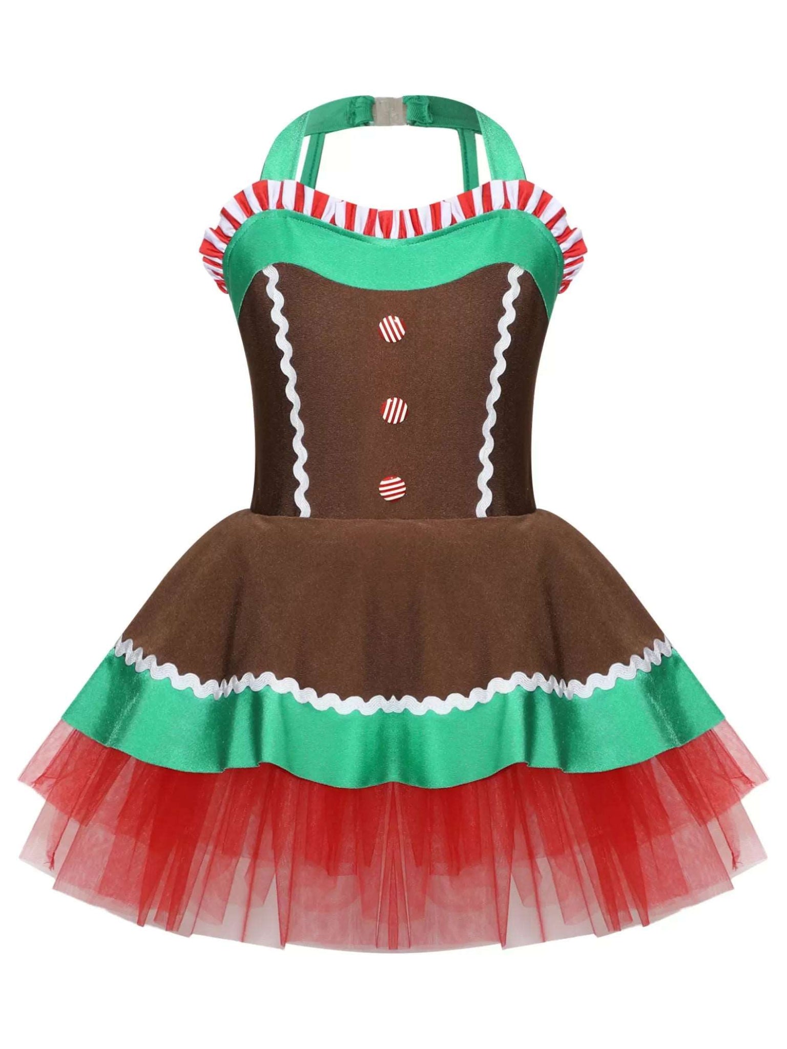 Girls Christmas Gingerbread Man Costume Xmas Dance Tutu Dress - TSSOE