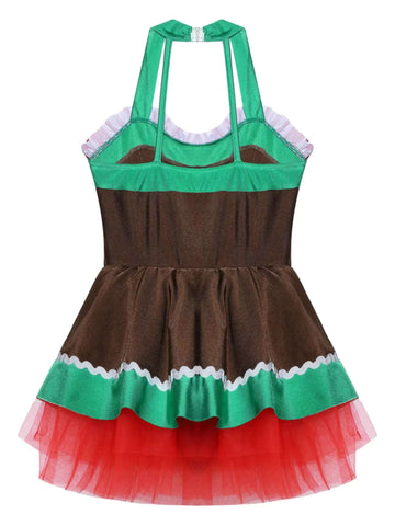 Girls Christmas Gingerbread Man Costume Xmas Dance Tutu Dress - TSSOE