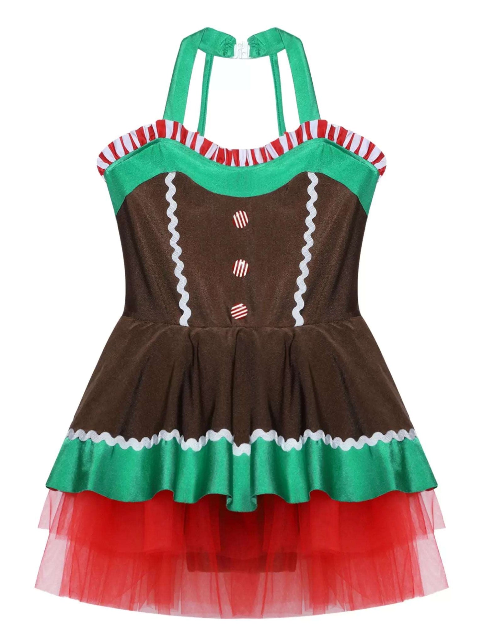 Girls Christmas Gingerbread Man Costume Xmas Dance Tutu Dress - TSSOE