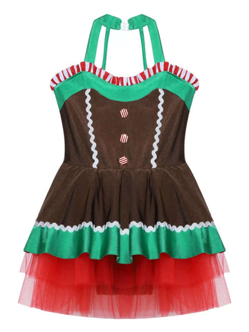 Girls Christmas Gingerbread Man Costume Xmas Dance Tutu Dress - TSSOE