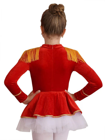 Girls Christmas Long Sleeve Mesh Tutu Circus Leotard Dress - TSSOE