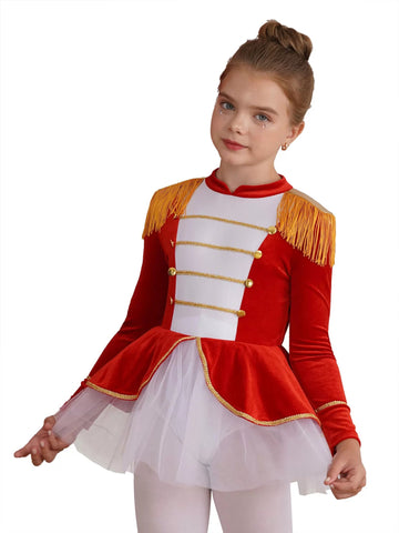 Girls Christmas Long Sleeve Mesh Tutu Circus Leotard Dress - TSSOE