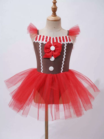 Girls Gingerbread Man Costume Christmas Dance Tutu Dress Leotard - TSSOE