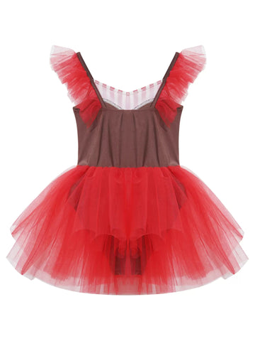 Girls Gingerbread Man Costume Christmas Dance Tutu Dress Leotard - TSSOE