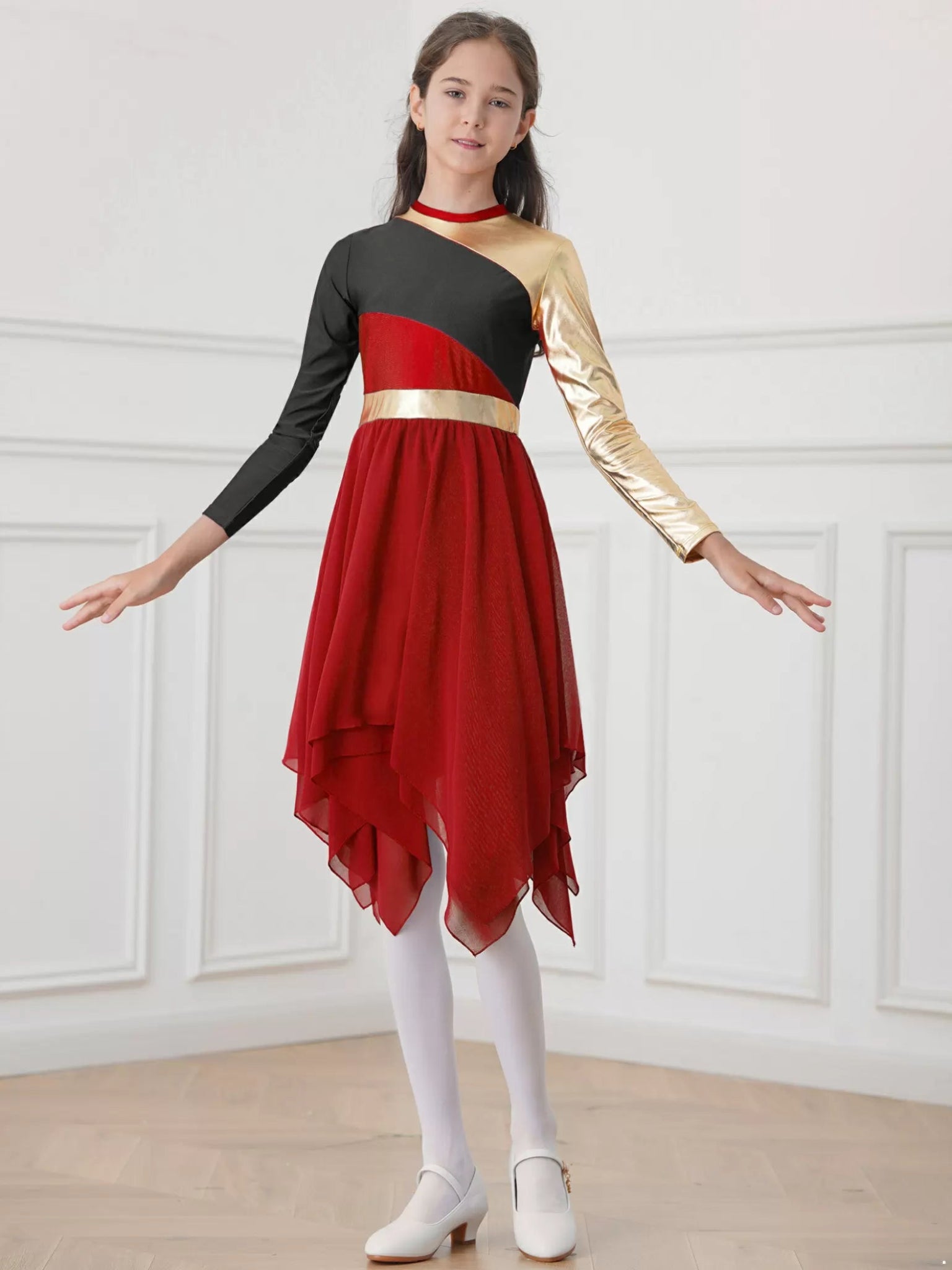 Girls Long Sleeve Liturgical Praise Dance Dress Church Worship Costume - TSSOE