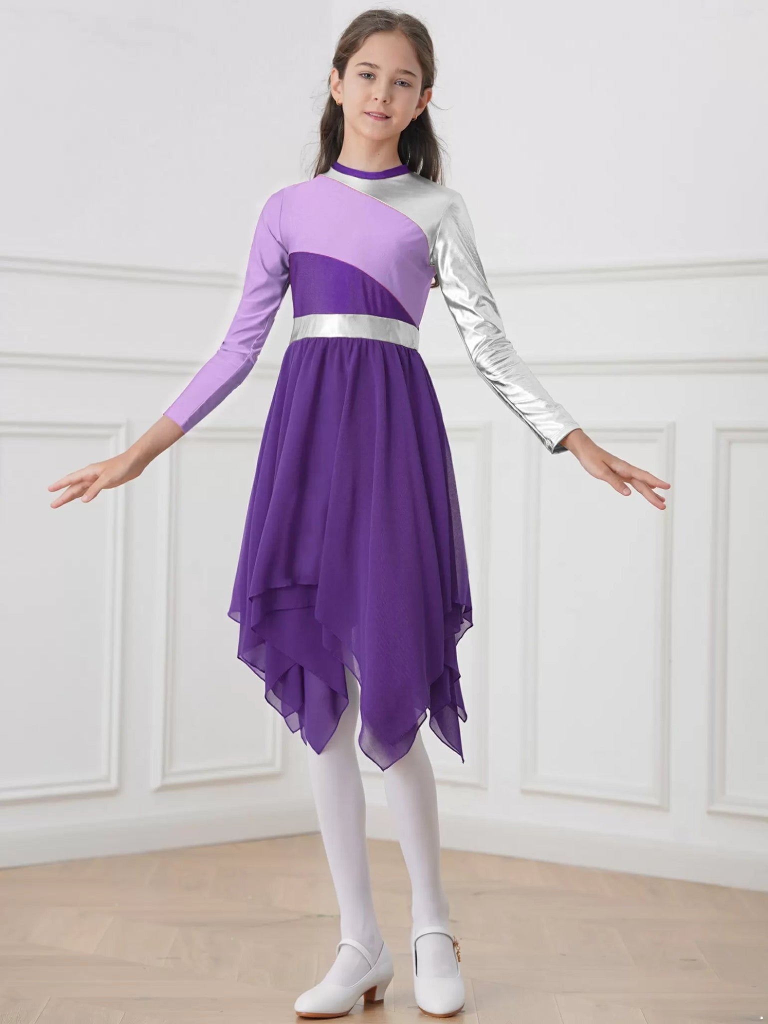 Girls Long Sleeve Liturgical Praise Dance Dress Church Worship Costume - TSSOE