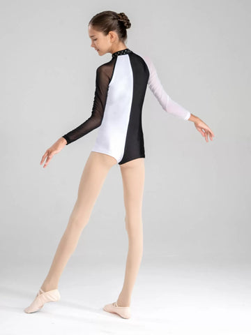 Girls Long Sleeve Rhinestone Dance Gymnastic Leotard Biketard Jumpsuit - TSSOE