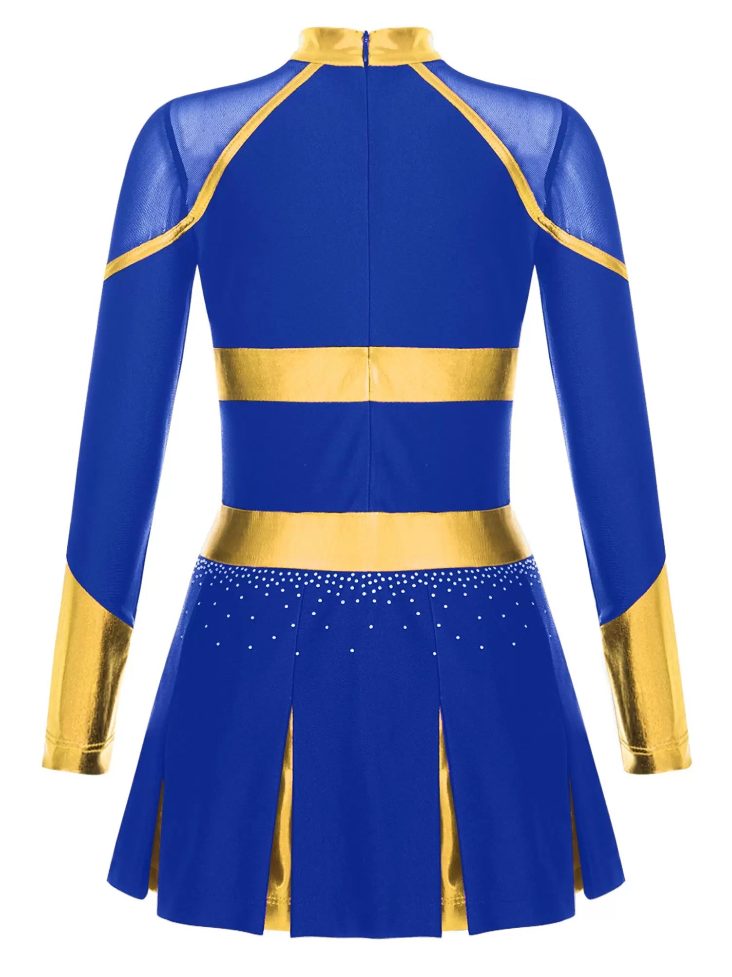 Girls Long Sleeve Rhinestones Colorblock Cheerlead Dance Dress - TSSOE