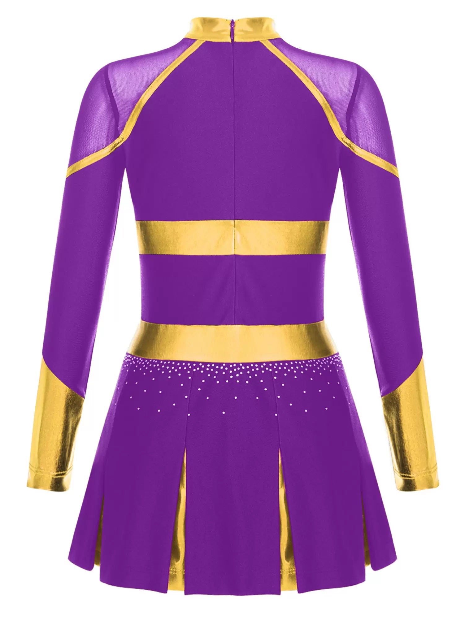 Girls Long Sleeve Rhinestones Colorblock Cheerlead Dance Dress - TSSOE