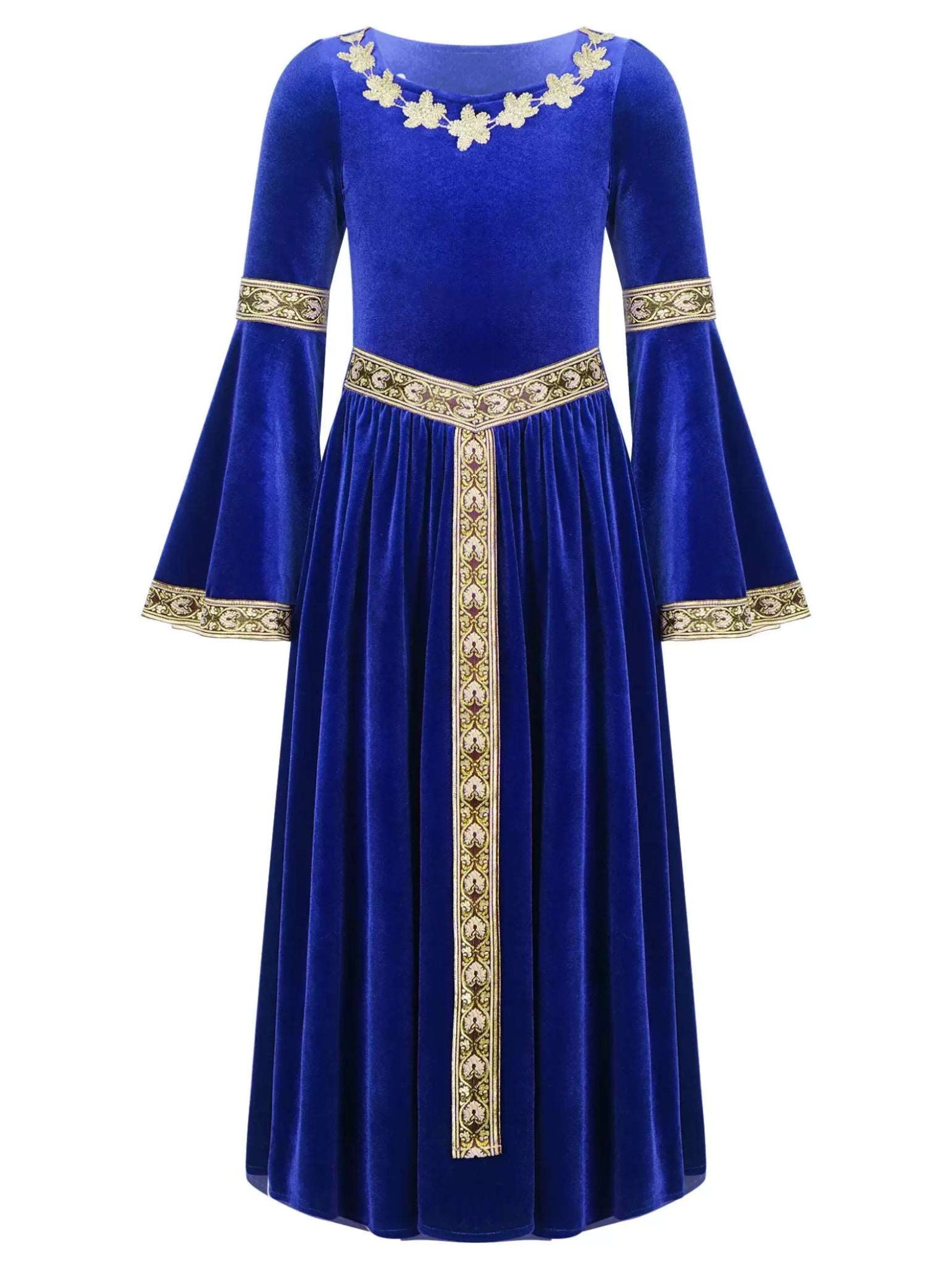 Girls Medieval Princess Costume Velvet Long Maxi Victorian Dress - TSSOE