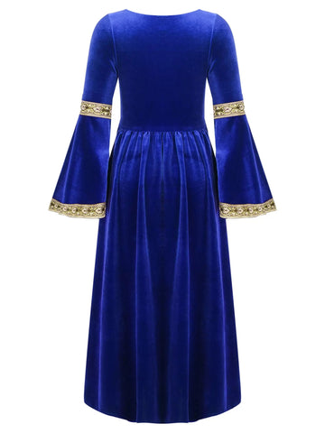 Girls Medieval Princess Costume Velvet Long Maxi Victorian Dress - TSSOE