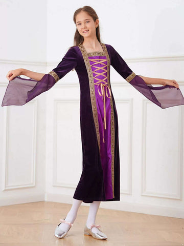 Girls Medieval Renaissance Costume Long Sleeve Vintage Dress - TSSOE