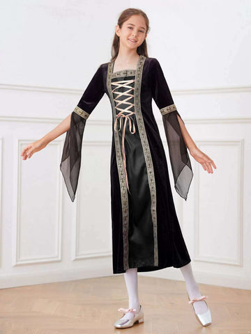 Girls Medieval Renaissance Costume Long Sleeve Vintage Dress - TSSOE