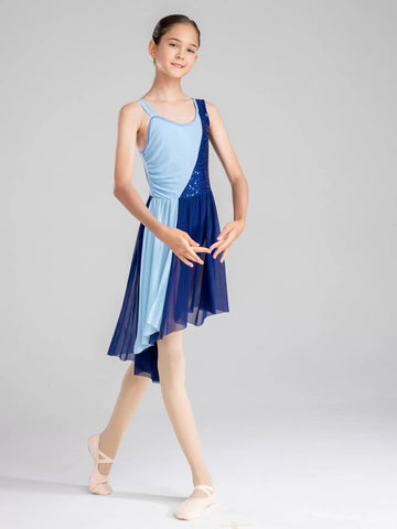 Girls Sequin Color Block Sleeveless Contemporary Lyrical Dance Dress - TSSOE