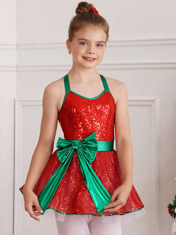 Girls Sequins Christmas Dance Figure Ice Skating Tutu Dress Leotard - TSSOE