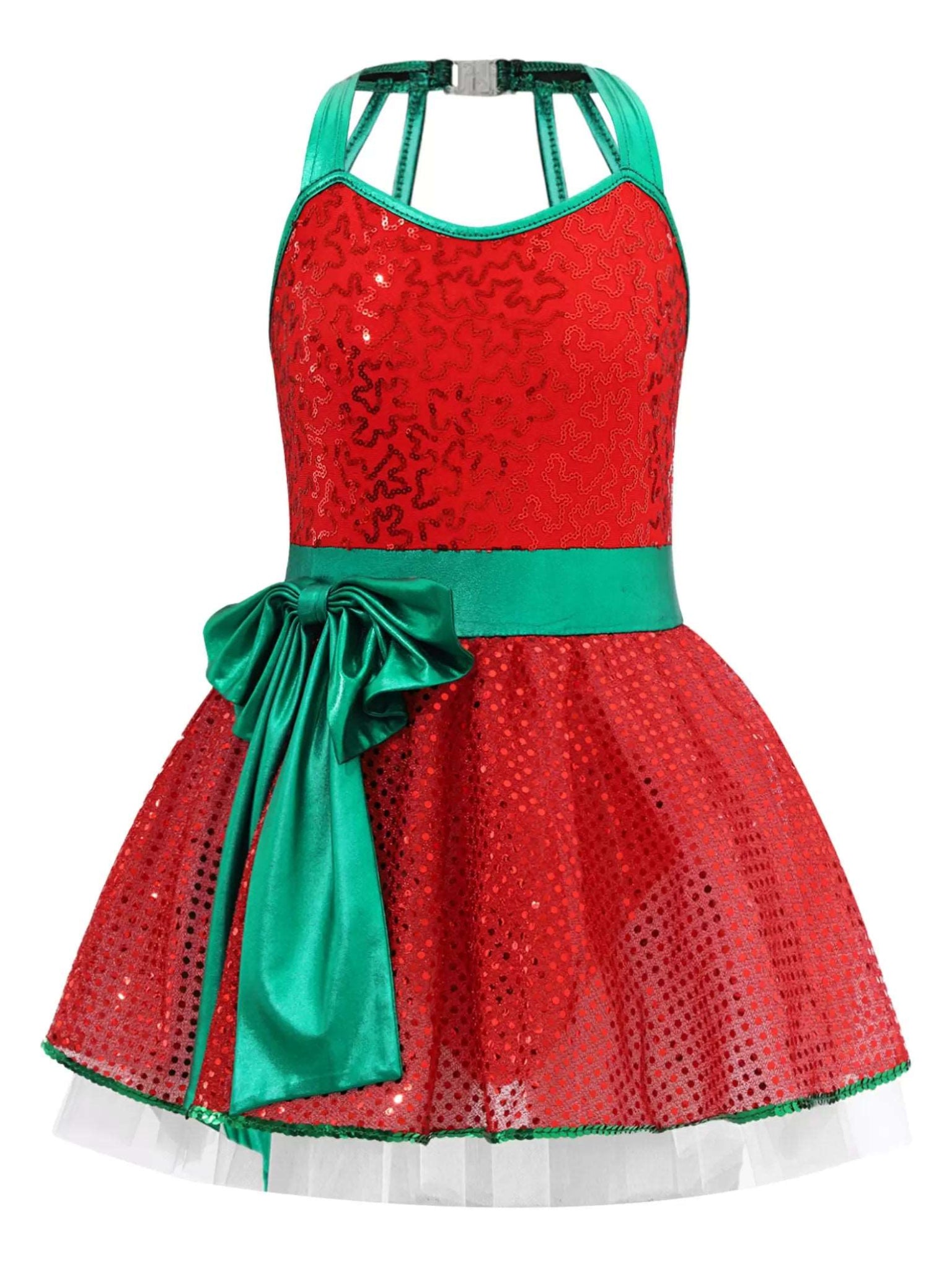 Girls Sequins Christmas Dance Figure Ice Skating Tutu Dress Leotard - TSSOE