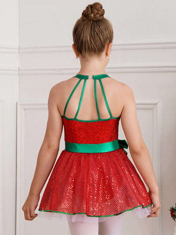 Girls Sequins Christmas Dance Figure Ice Skating Tutu Dress Leotard - TSSOE