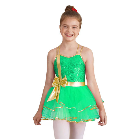 Girls Shiny Sequins Christmas Dance Tutu Dress Leotard Dancewear - TSSOE