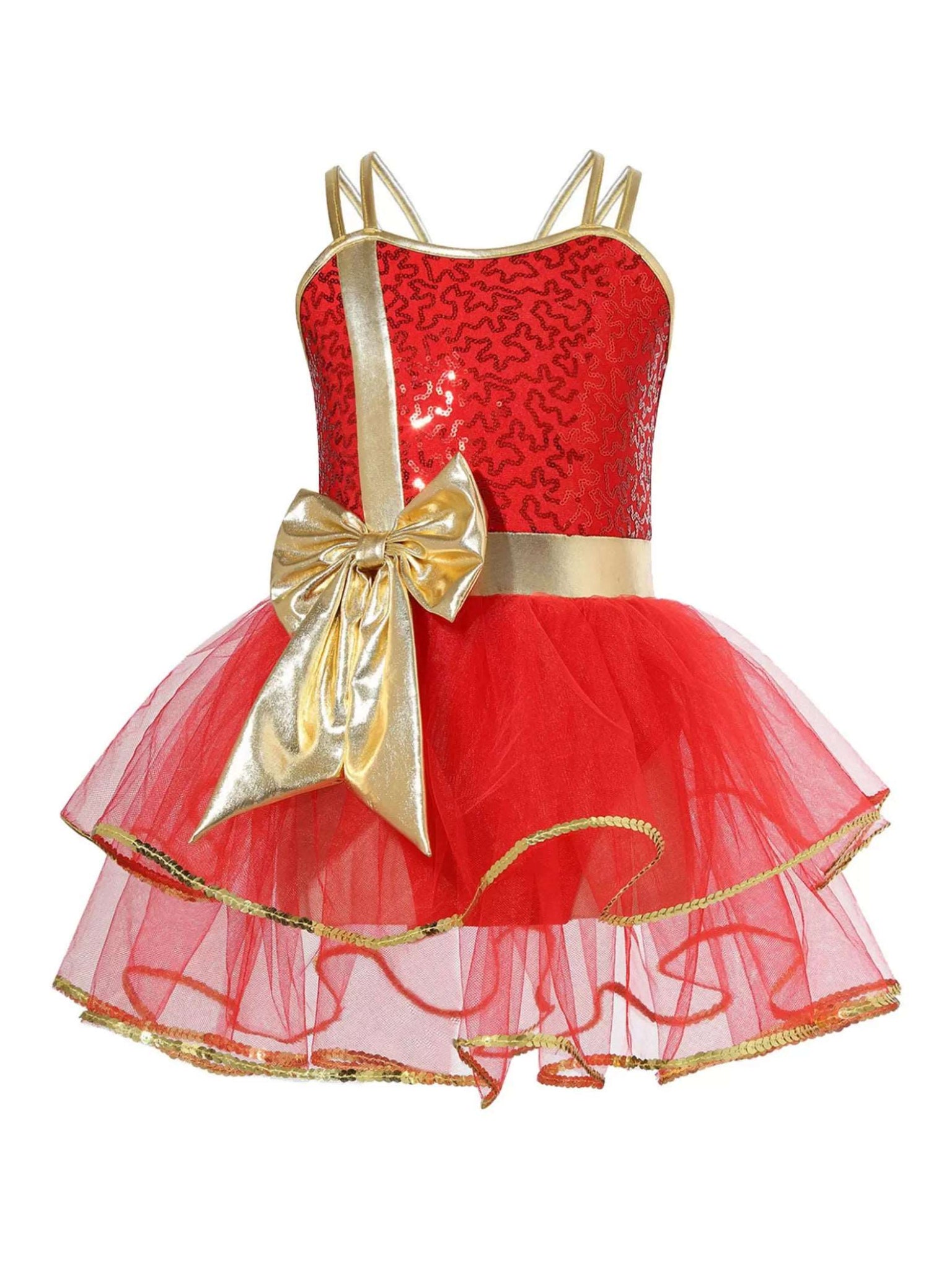 Girls Shiny Sequins Christmas Dance Tutu Dress Leotard Dancewear - TSSOE