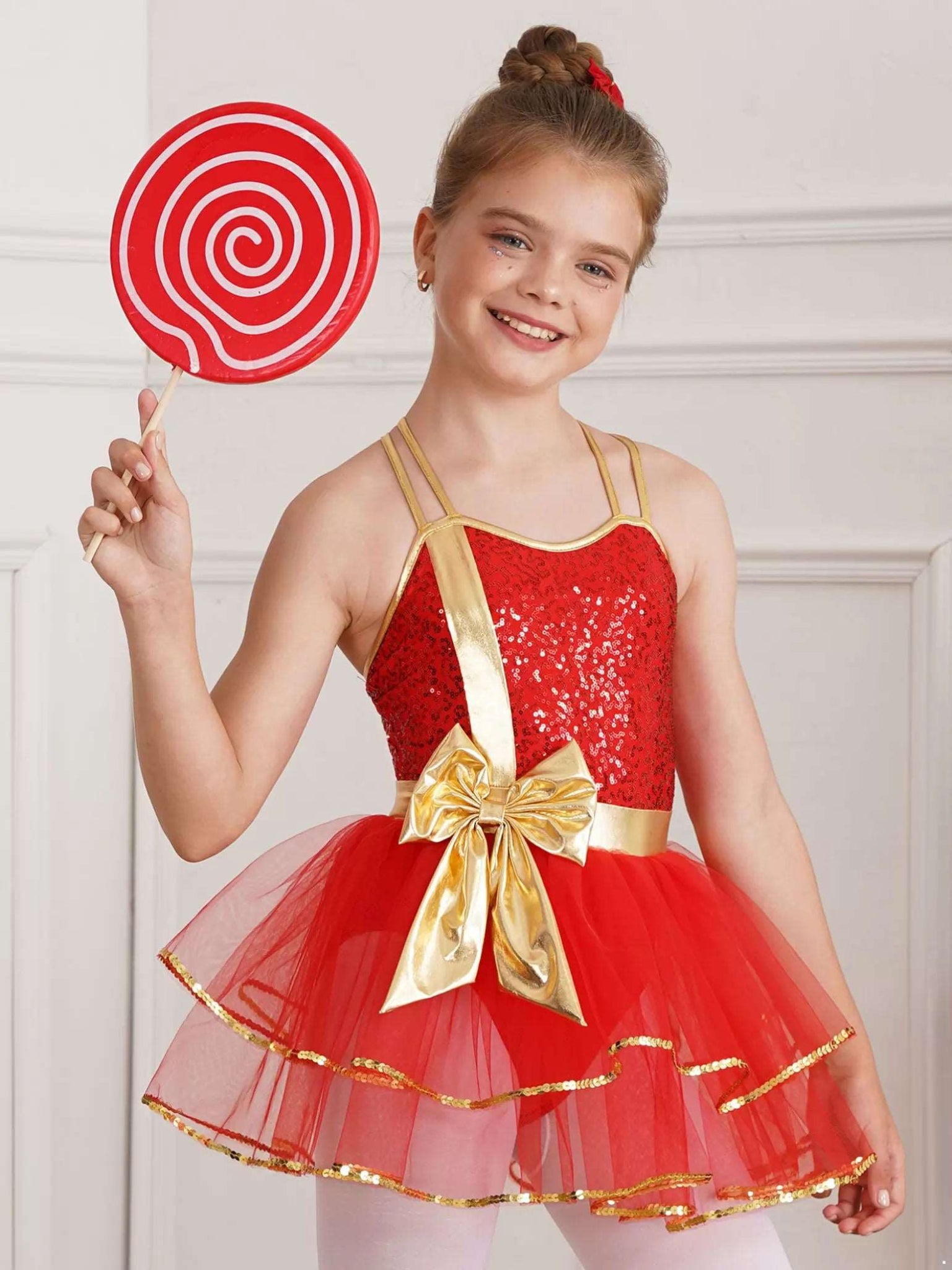 Girls Shiny Sequins Christmas Dance Tutu Dress Leotard Dancewear - TSSOE