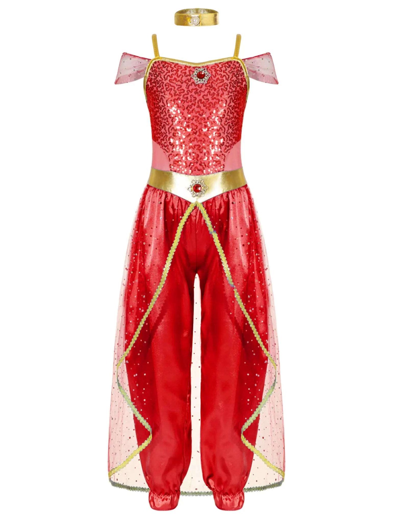 Girls Sleeveless Sequin Arabian Princess Costume Jumpsuit with Choker - TSSOE