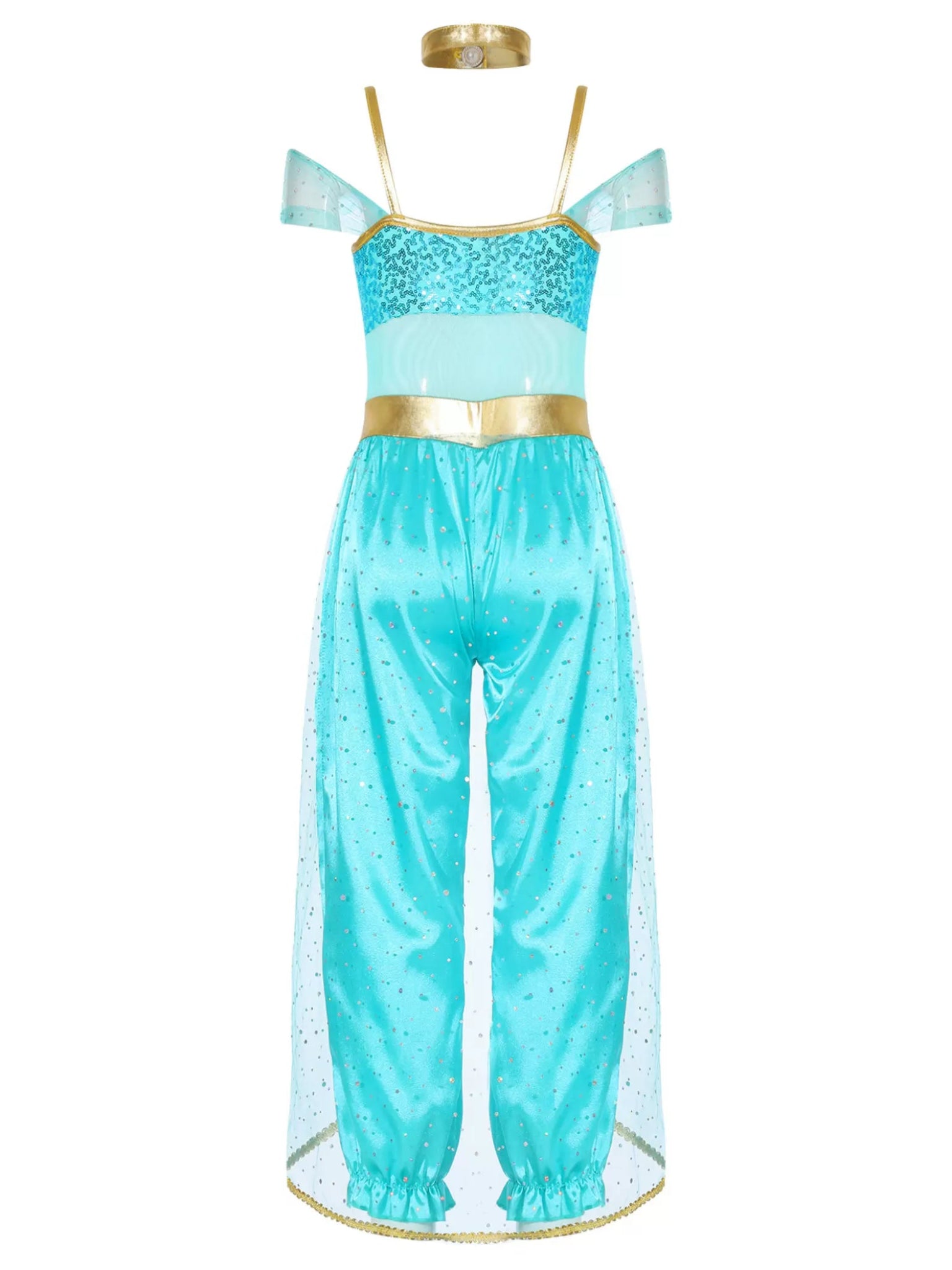 Girls Sleeveless Sequin Arabian Princess Costume Jumpsuit with Choker - TSSOE