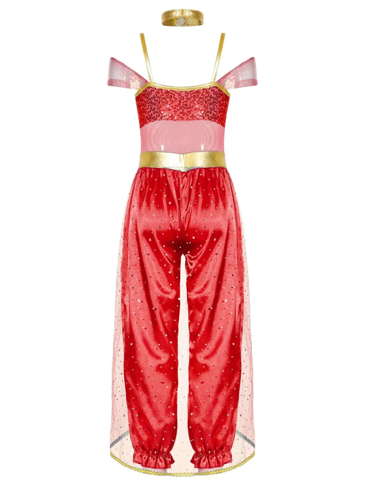 Girls Sleeveless Sequin Arabian Princess Costume Jumpsuit with Choker - TSSOE