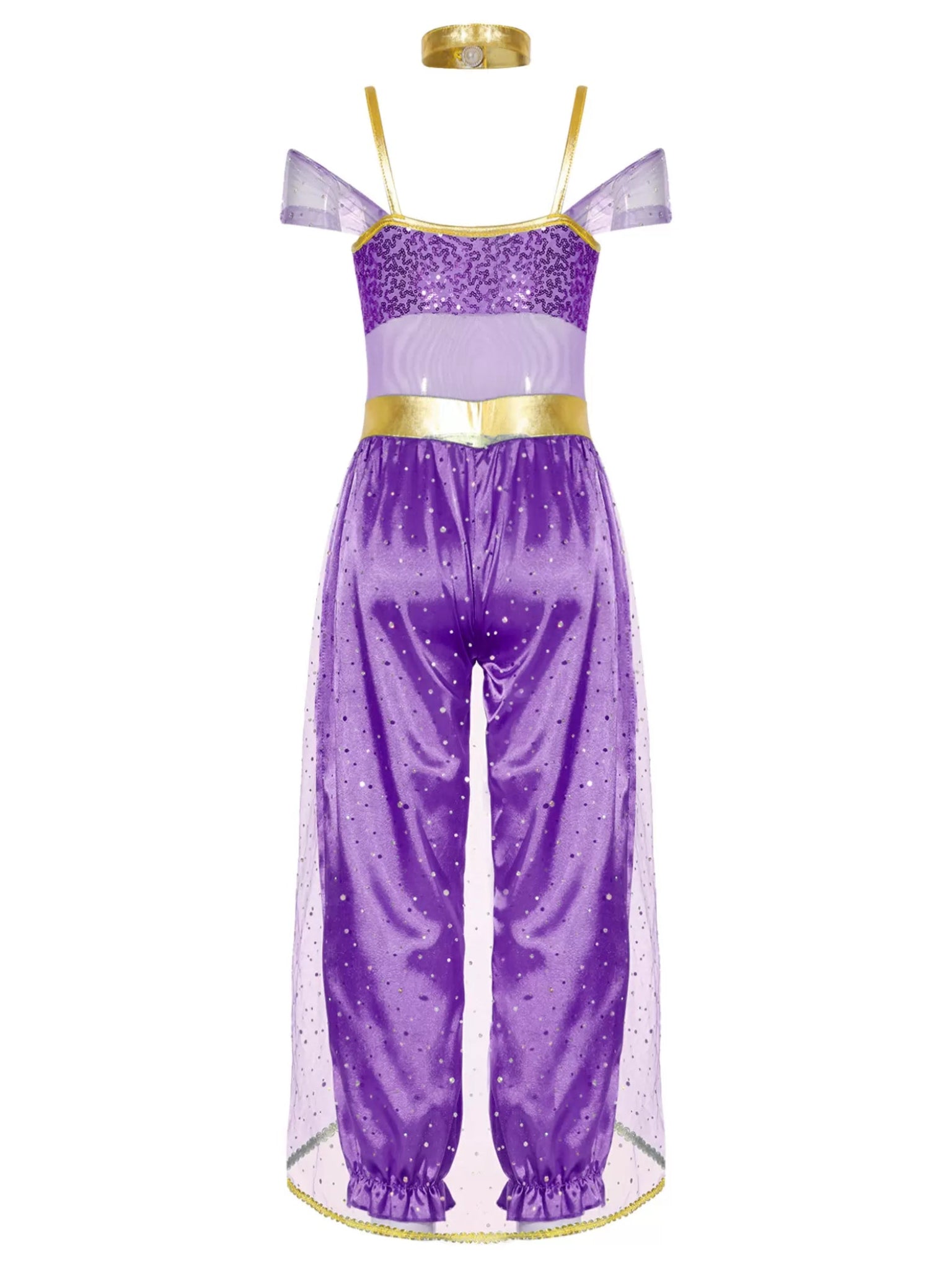 Girls Sleeveless Sequin Arabian Princess Costume Jumpsuit with Choker - TSSOE