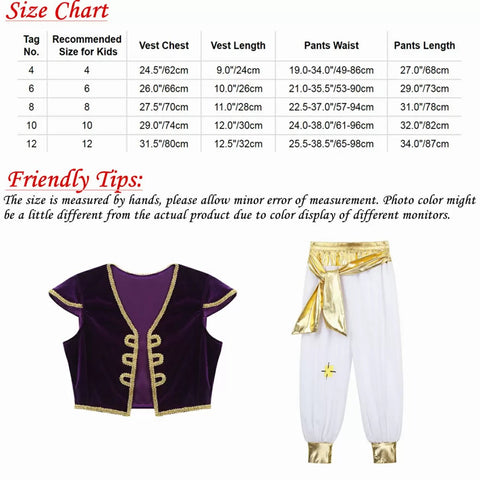 Kids Boys Arabian Prince Costume Cap Sleeves Vest and Pants Set - TSSOE