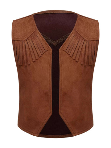 Kids Boys Sleeveless Cowboy Fringe Vest Halloween Costume - TSSOE