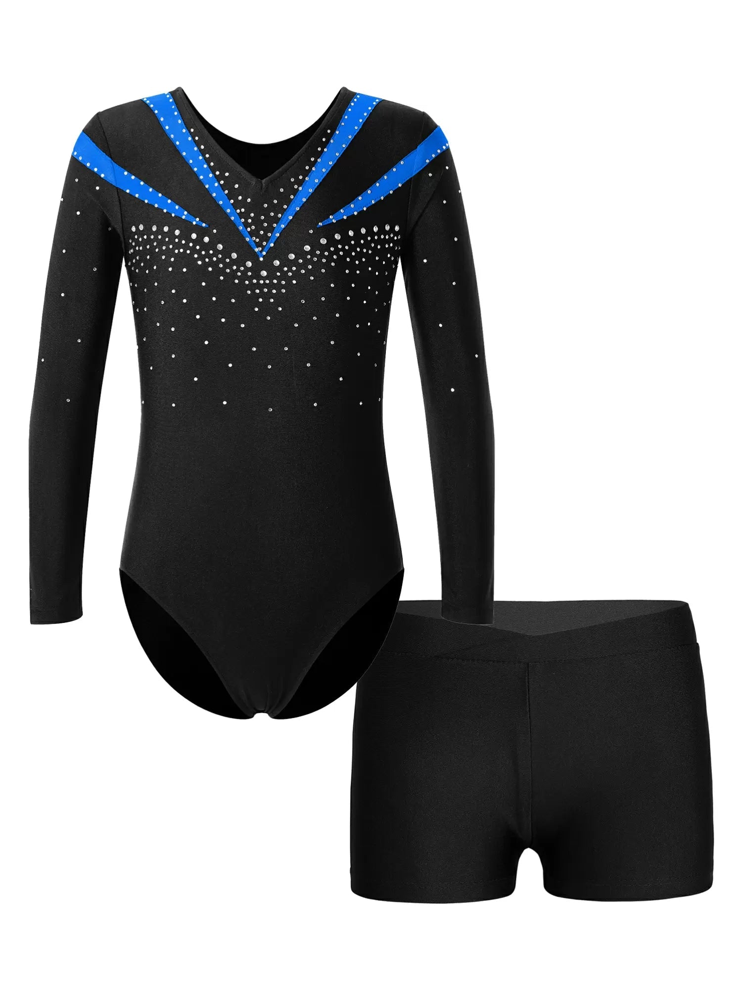 Kids Girls 2pcs Long Sleeve Leotard and Shorts Gymnastics Set - TSSOE