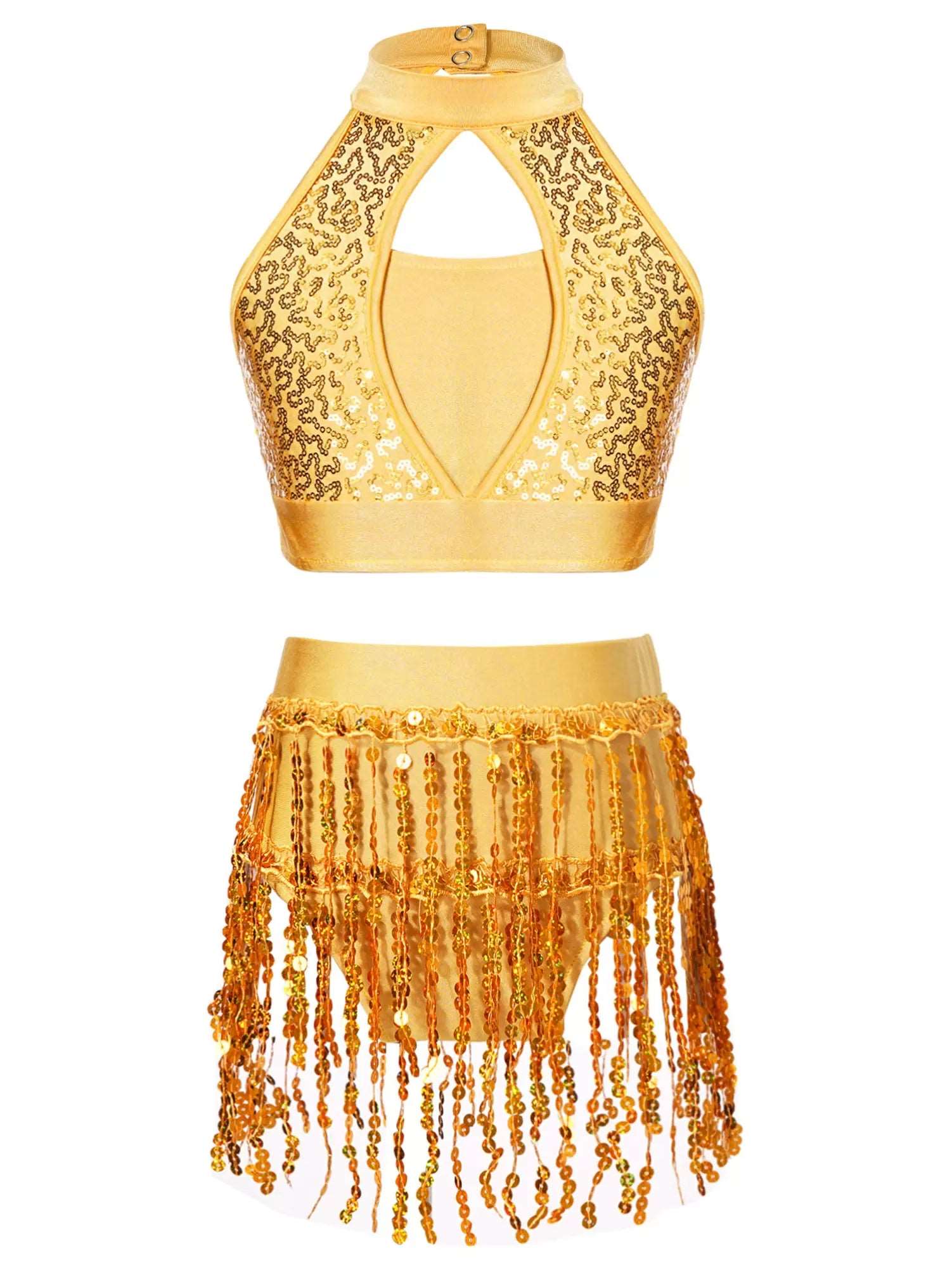 Kids Girls 2pcs Sequin Cop Top and Tassel Shorts Jazz Dance Set - TSSOE