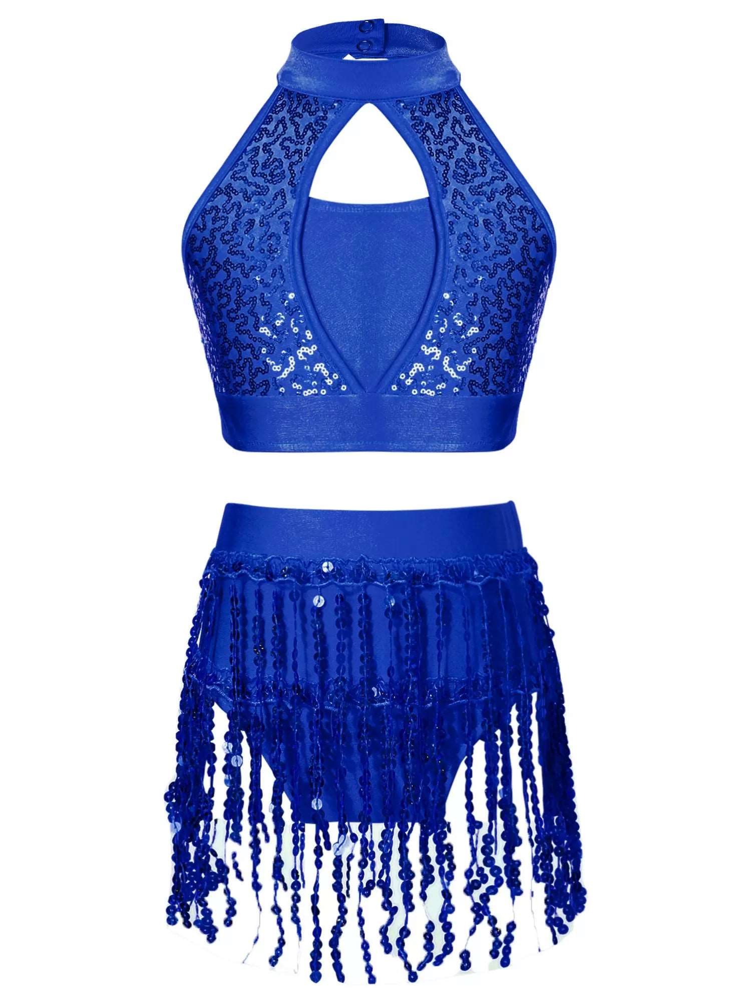 Kids Girls 2pcs Sequin Cop Top and Tassel Shorts Jazz Dance Set - TSSOE