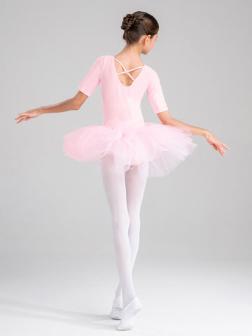 Kids Girls Short Sleeve Ballet Dance Dress Tulle Tutu Skirt Leotard