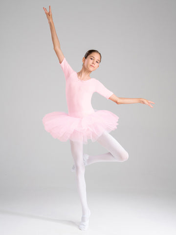 Kids Girls Short Sleeve Ballet Dance Dress Tulle Tutu Skirt Leotard