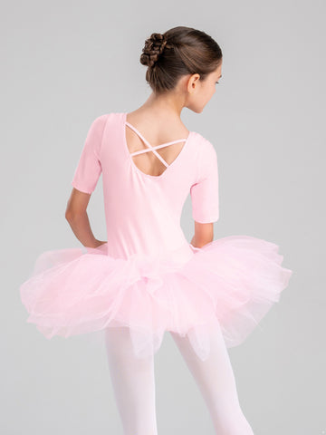 Kids Girls Short Sleeve Ballet Dance Dress Tulle Tutu Skirt Leotard