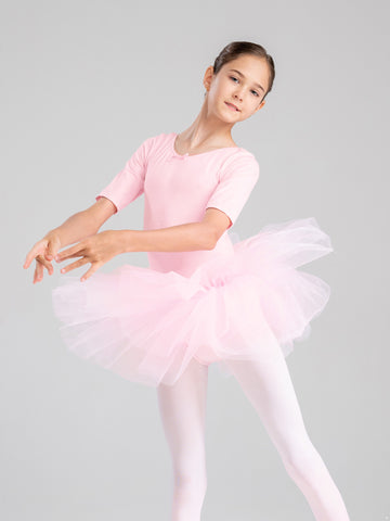 Kids Girls Short Sleeve Ballet Dance Dress Tulle Tutu Skirt Leotard