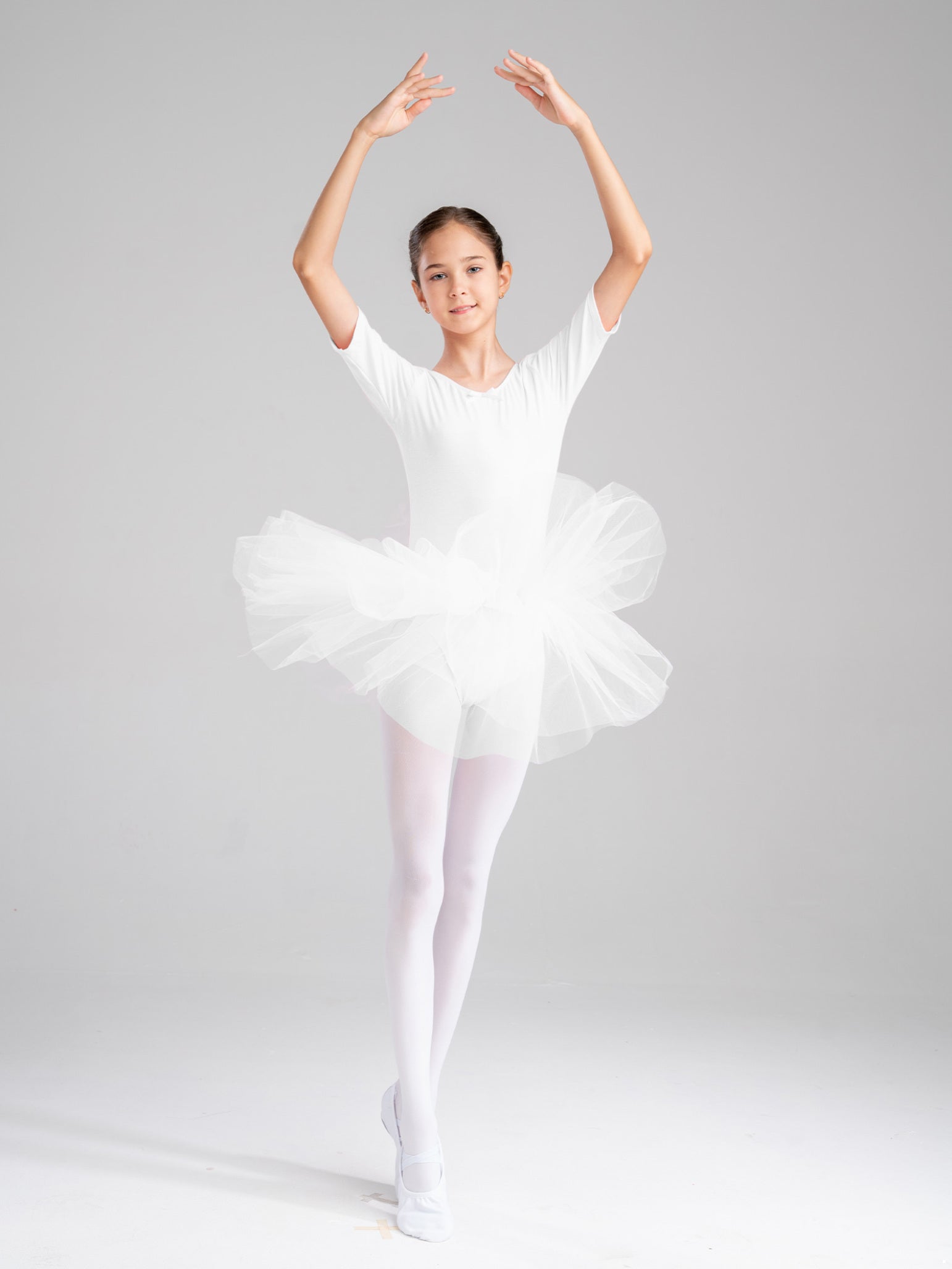 Kids Girls Short Sleeve Ballet Dance Dress Tulle Tutu Skirt Leotard