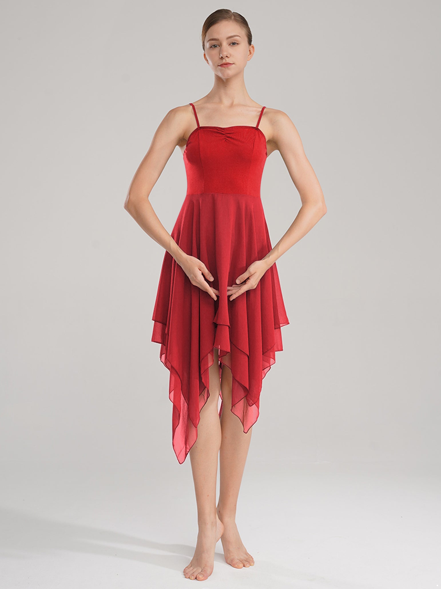 Women Spaghetti Strap Asymmetric Lyrical Contemporary Dance Dress