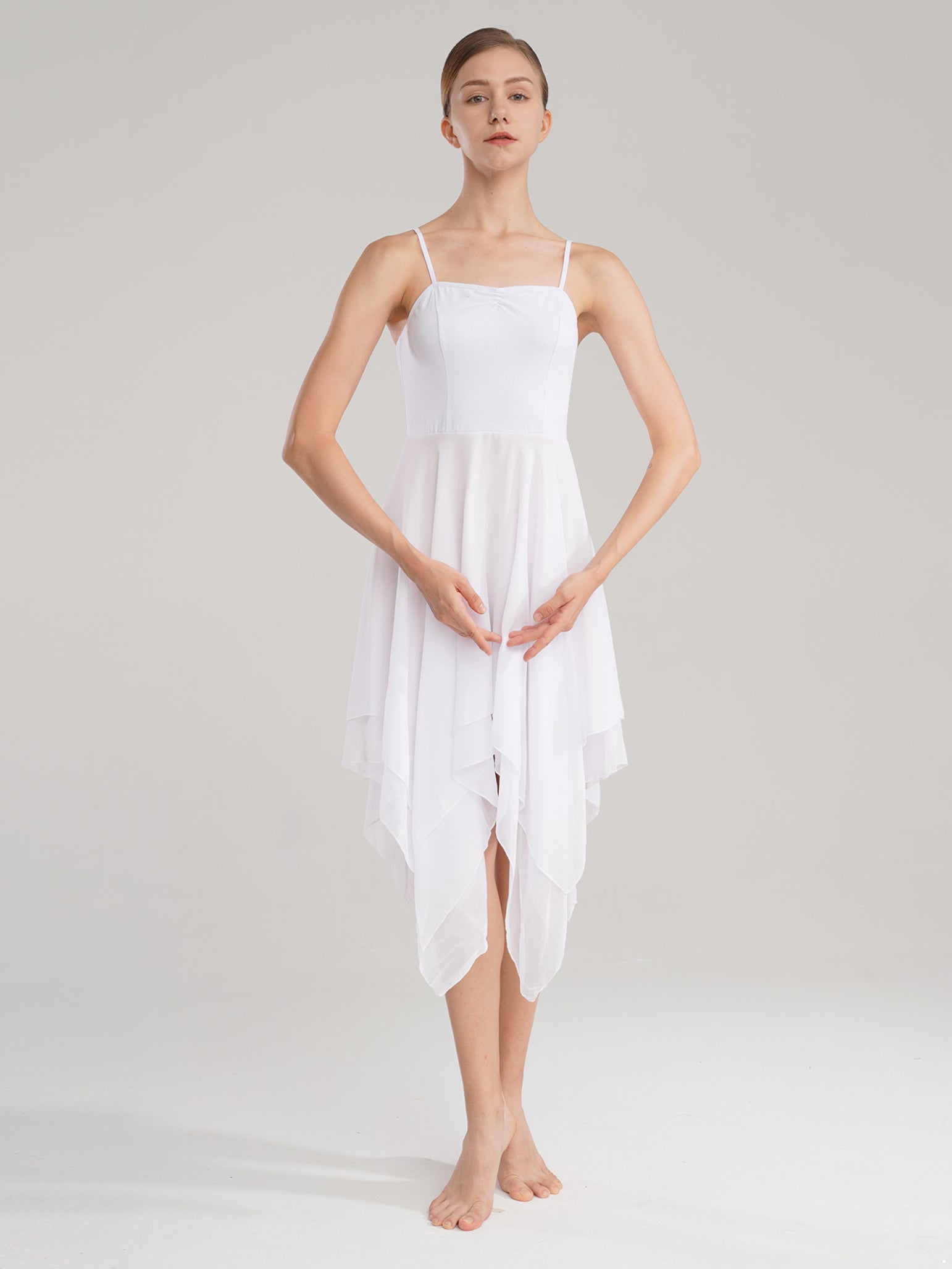 Robe de danse contemporaine lyrique asymétrique à bretelles spaghetti pour femmes