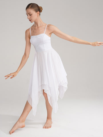 Women Spaghetti Strap Asymmetric Lyrical Contemporary Dance Dress