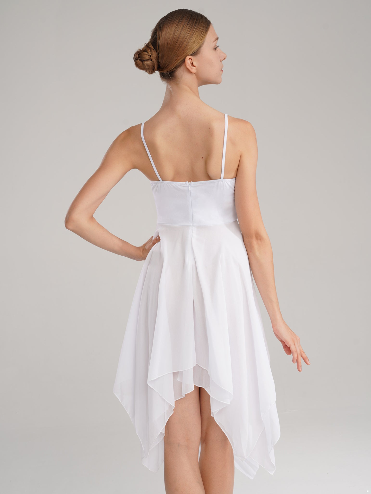 Robe de danse contemporaine lyrique asymétrique à bretelles spaghetti pour femmes