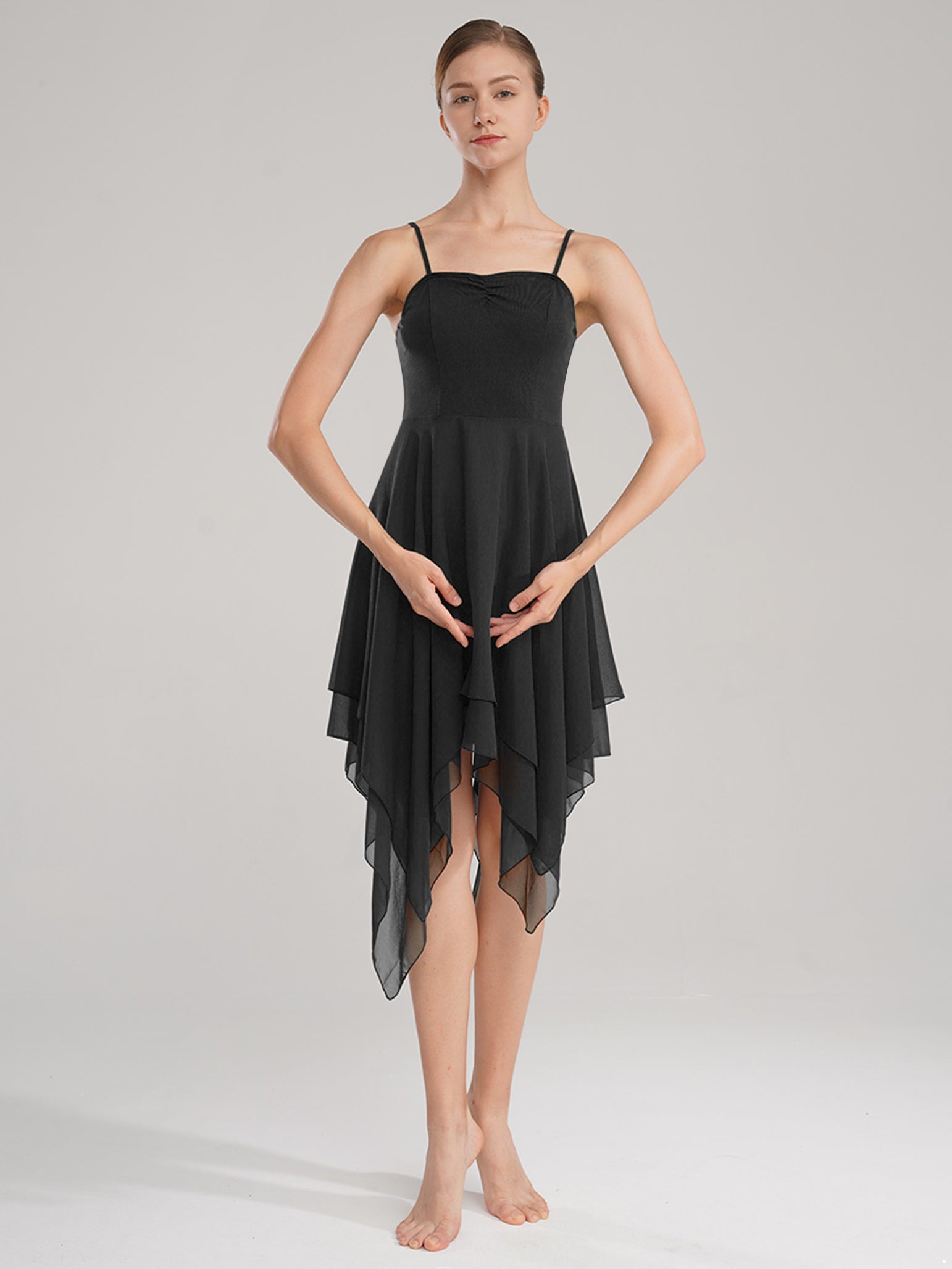 Women Spaghetti Strap Asymmetric Lyrical Contemporary Dance Dress