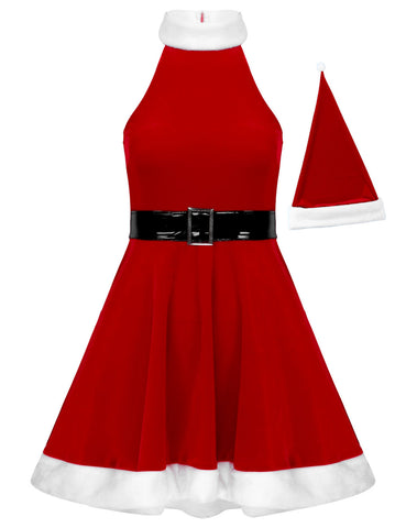 Costume de Père Noël pour femme, robe de Noël avec chapeau