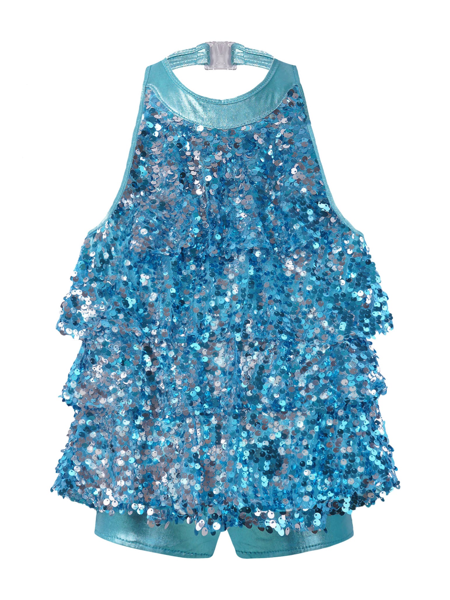 Kids Girls Halter Sequins Jazz Modern Dance Dress Skirt Leotard