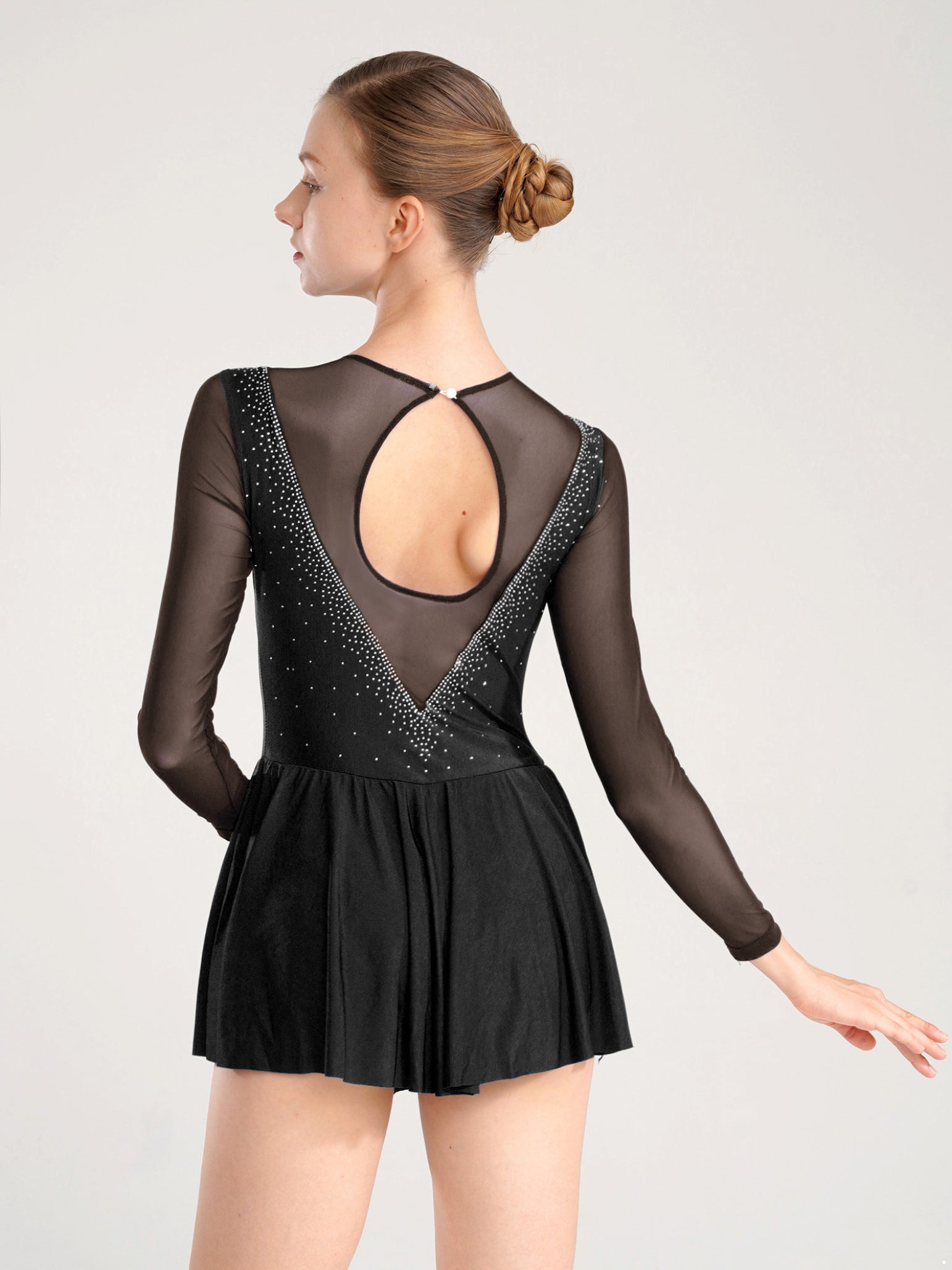 Womens Long Sleeve Ice Figure Skating Dance Dress