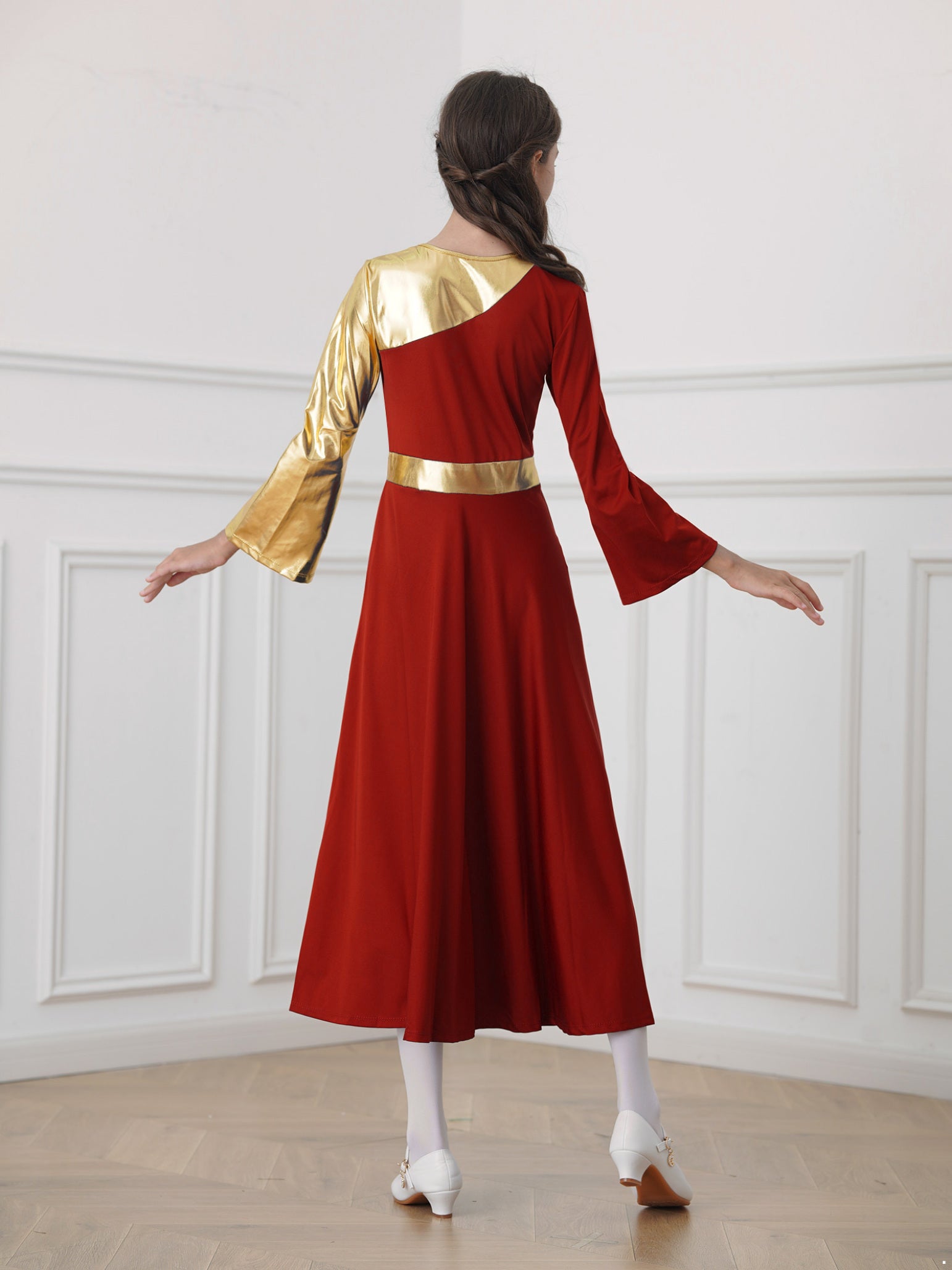 Robe de danse de culte à manches longues et bas de cloche pour enfants filles