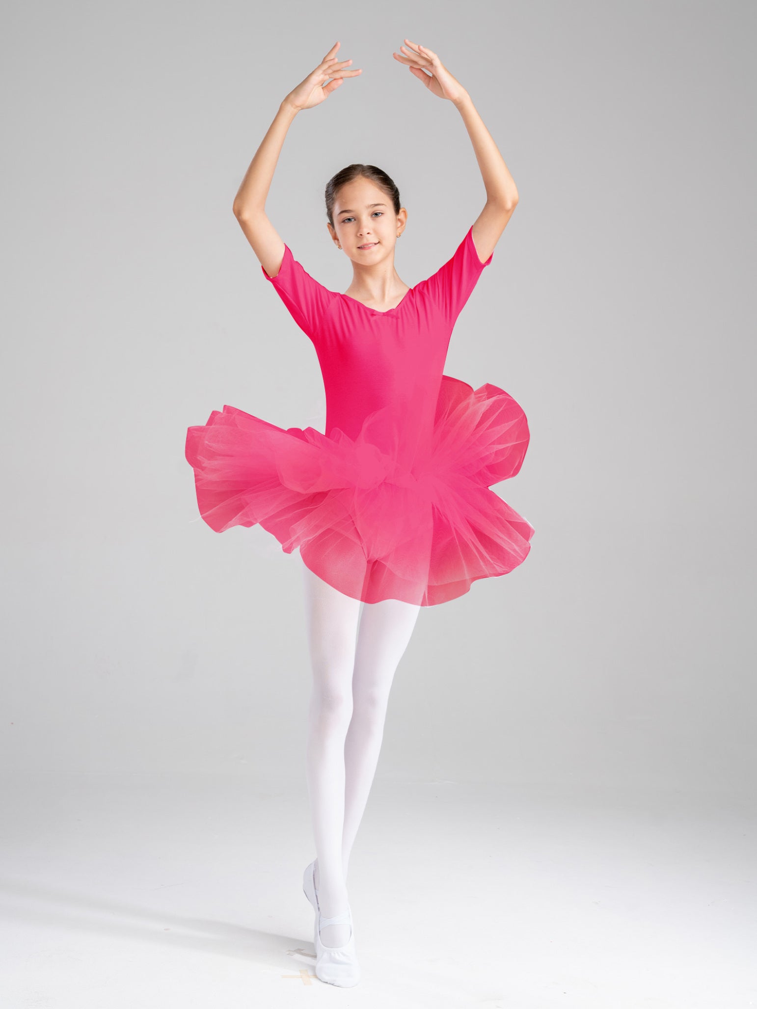 Kids Girls Short Sleeve Ballet Dance Dress Tulle Tutu Skirt Leotard