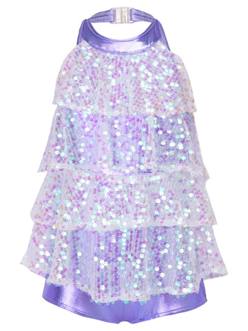 Kids Girls Halter Sequins Jazz Modern Dance Dress Skirt Leotard