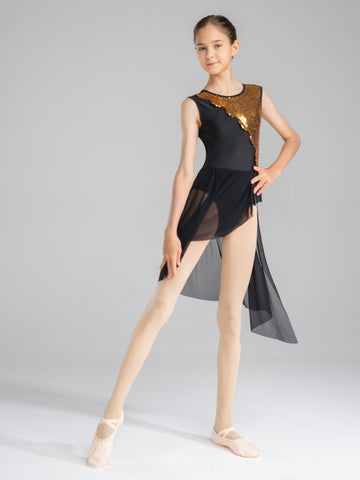 Robe de danse contemporaine lyrique à paillettes brillantes pour enfants filles